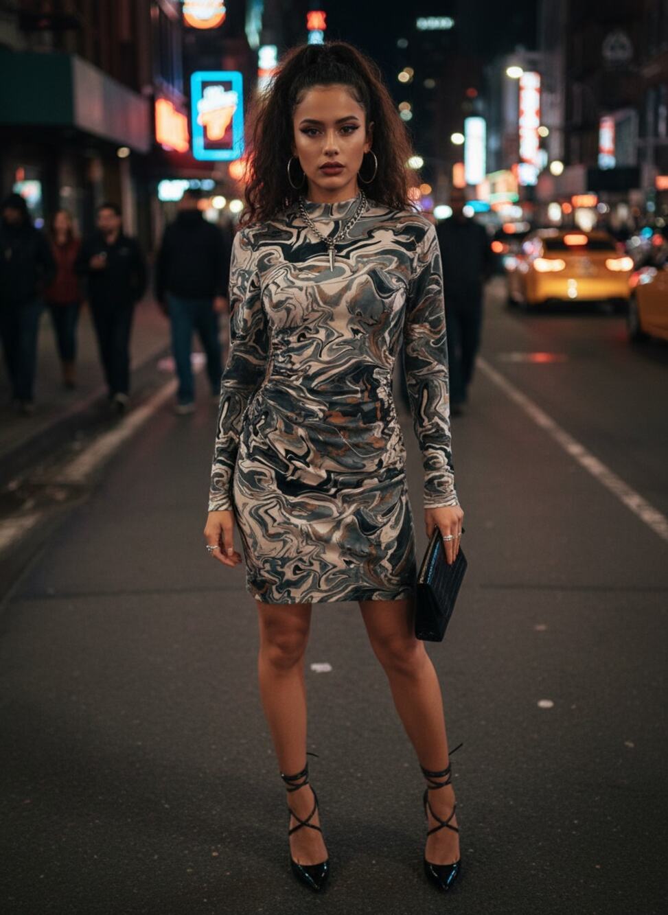 Y2K Bijou Apparel Swirl Print Cutout Bodycon Dress • 36” Long